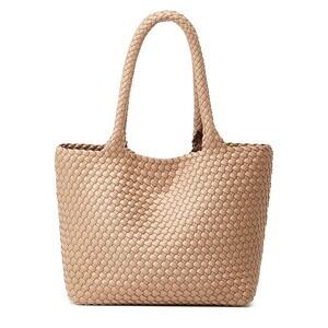New Vegan Nude Woven Minimalist Woven Purse Vegan Leather Shoulder Tote Handbag